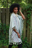 225583 Sage Green Patchwork Poncho with Tassels