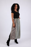 225584 Patchwork Straight Skirt with Side Slit (Sage Green)