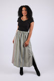 225584 Patchwork Straight Skirt with Side Slit (Sage Green)
