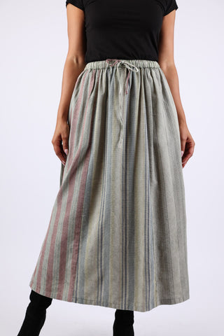 225584 Patchwork Straight Skirt with Side Slit (Sage Green)