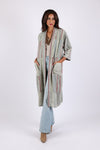 225585 Patchwork Long Kimono: Sage Green Stripes