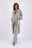 225585 Patchwork Long Kimono: Sage Green Stripes