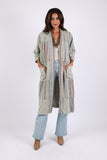225585 Patchwork Long Kimono: Sage Green Stripes