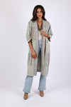 225585 Patchwork Long Kimono: Sage Green Stripes