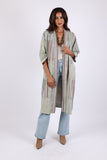 225585 Patchwork Long Kimono: Sage Green Stripes