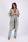 225585 Patchwork Long Kimono: Sage Green Stripes