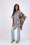 225601 Plaid Soft Toned Poncho: Flannel with Tassels