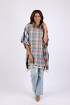 225601 Plaid Soft Toned Poncho: Flannel with Tassels