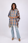 225601 Plaid Soft Toned Poncho: Flannel with Tassels