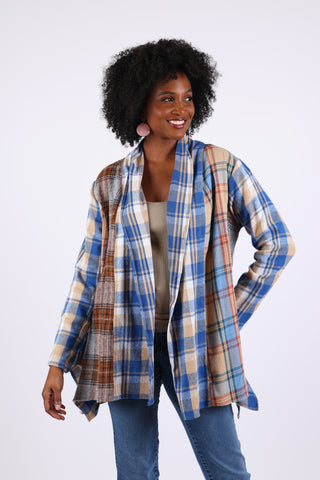 225602 Soft Tone Plaid Cardigan: Flannel in Patchwork