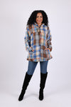 225604 Patchwork Plaid Hoodie Jacket: Soft Tone Flannel