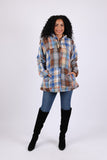 225604 Patchwork Plaid Hoodie Jacket: Soft Tone Flannel
