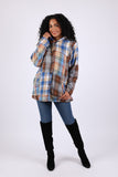 225604 Patchwork Plaid Hoodie Jacket: Soft Tone Flannel