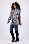 225604 Patchwork Plaid Hoodie Jacket: Soft Tone Flannel