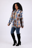225604 Patchwork Plaid Hoodie Jacket: Soft Tone Flannel
