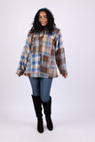 225604 Patchwork Plaid Hoodie Jacket: Soft Tone Flannel
