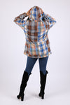 225604 Patchwork Plaid Hoodie Jacket: Soft Tone Flannel