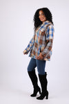 225604 Patchwork Plaid Hoodie Jacket: Soft Tone Flannel