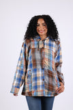 225604 Patchwork Plaid Hoodie Jacket: Soft Tone Flannel