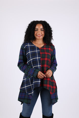 225703 Bold Patchwork Plaid Tunic: Heritage Flannel