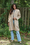 225714 Beige Jaquard Jacket: Open Front with Fleece