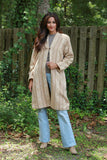 225714 Beige Jaquard Jacket: Open Front with Fleece