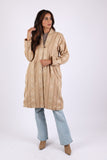 225714 Beige Jaquard Jacket: Open Front with Fleece