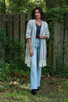 225715 Baja Blue Striped Cardigan: 3/4 Sleeve with Tassels