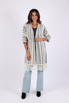 225715 Baja Blue Striped Cardigan: 3/4 Sleeve with Tassels