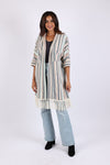 225715 Baja Blue Striped Cardigan: 3/4 Sleeve with Tassels