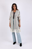225715 Baja Blue Striped Cardigan: 3/4 Sleeve with Tassels