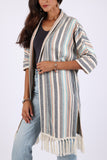225715 Baja Blue Striped Cardigan: 3/4 Sleeve with Tassels