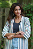 225715 Baja Blue Striped Cardigan: 3/4 Sleeve with Tassels