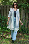 225715 Baja Blue Striped Cardigan: 3/4 Sleeve with Tassels
