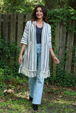 225715 Baja Blue Striped Cardigan: 3/4 Sleeve with Tassels