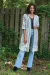 225715 Baja Blue Striped Cardigan: 3/4 Sleeve with Tassels