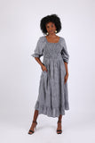 225716 Checkered Tiered Cansai Dress: Black and White with Pockets