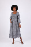 225716 Checkered Tiered Cansai Dress: Black and White with Pockets