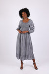 225716 Checkered Tiered Cansai Dress: Black and White with Pockets