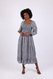 225716 Checkered Tiered Cansai Dress: Black and White with Pockets