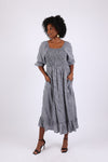 225716 Checkered Tiered Cansai Dress: Black and White with Pockets