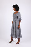 225716 Checkered Tiered Cansai Dress: Black and White with Pockets