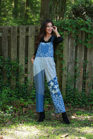 225721XXL Vintage Patchwork Printed Denim Overall XXL