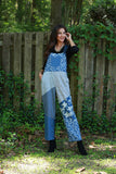 225721 Vintage Patchwork Printed Denim Overall