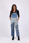 225721 Vintage Patchwork Printed Denim Overall