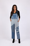 225721 Vintage Patchwork Printed Denim Overall