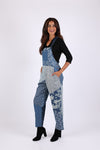 225721 Vintage Patchwork Printed Denim Overall