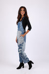 225721 Vintage Patchwork Printed Denim Overall