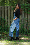 225721 Vintage Patchwork Printed Denim Overall
