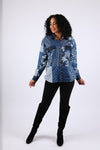 225722 Denim Patchwork Button-Up Shirt: Long Sleeve